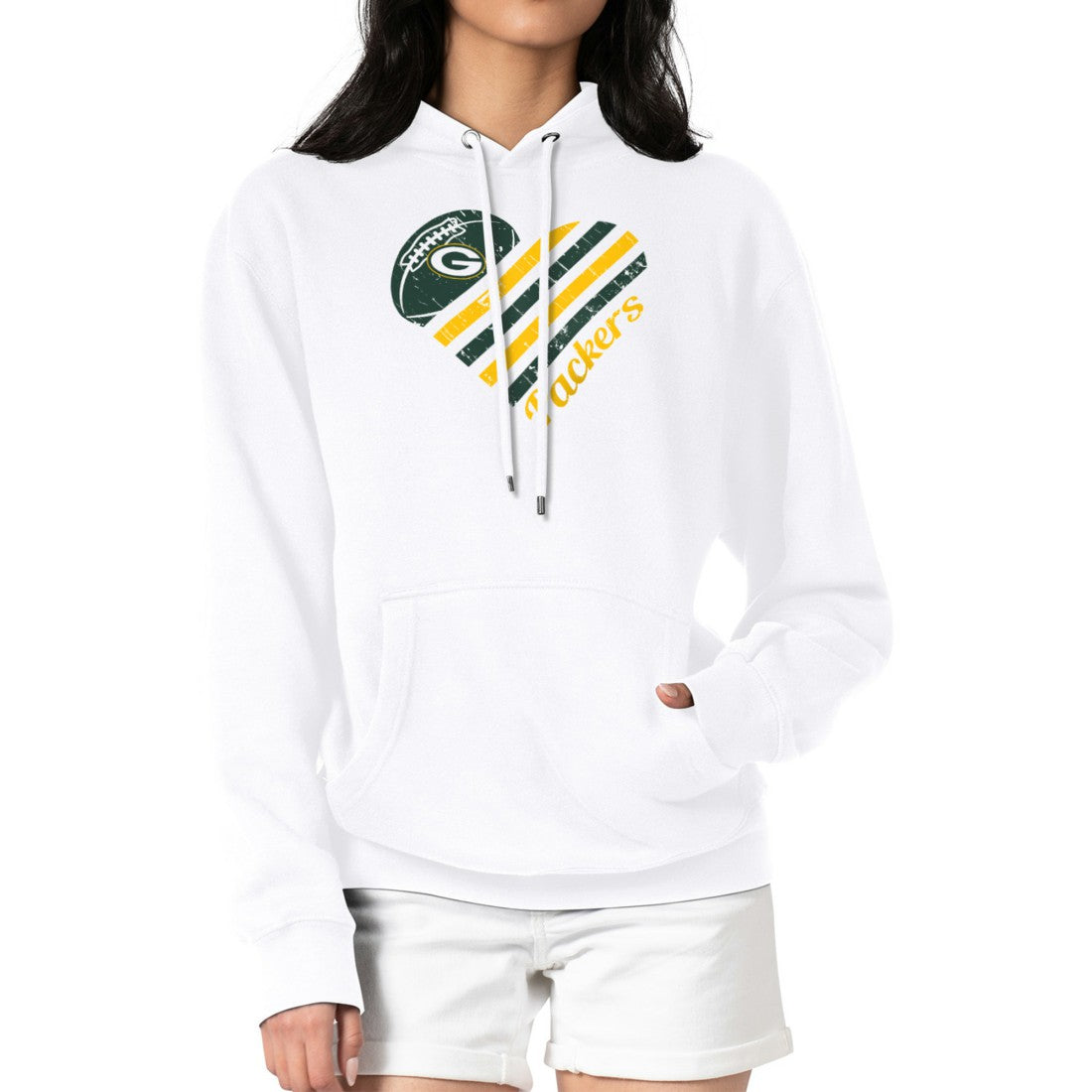 Green Bay Packers G-III 4Her by Carl Banks Women's Heart Graphic Fleece Pullover Hoodie - White cheap