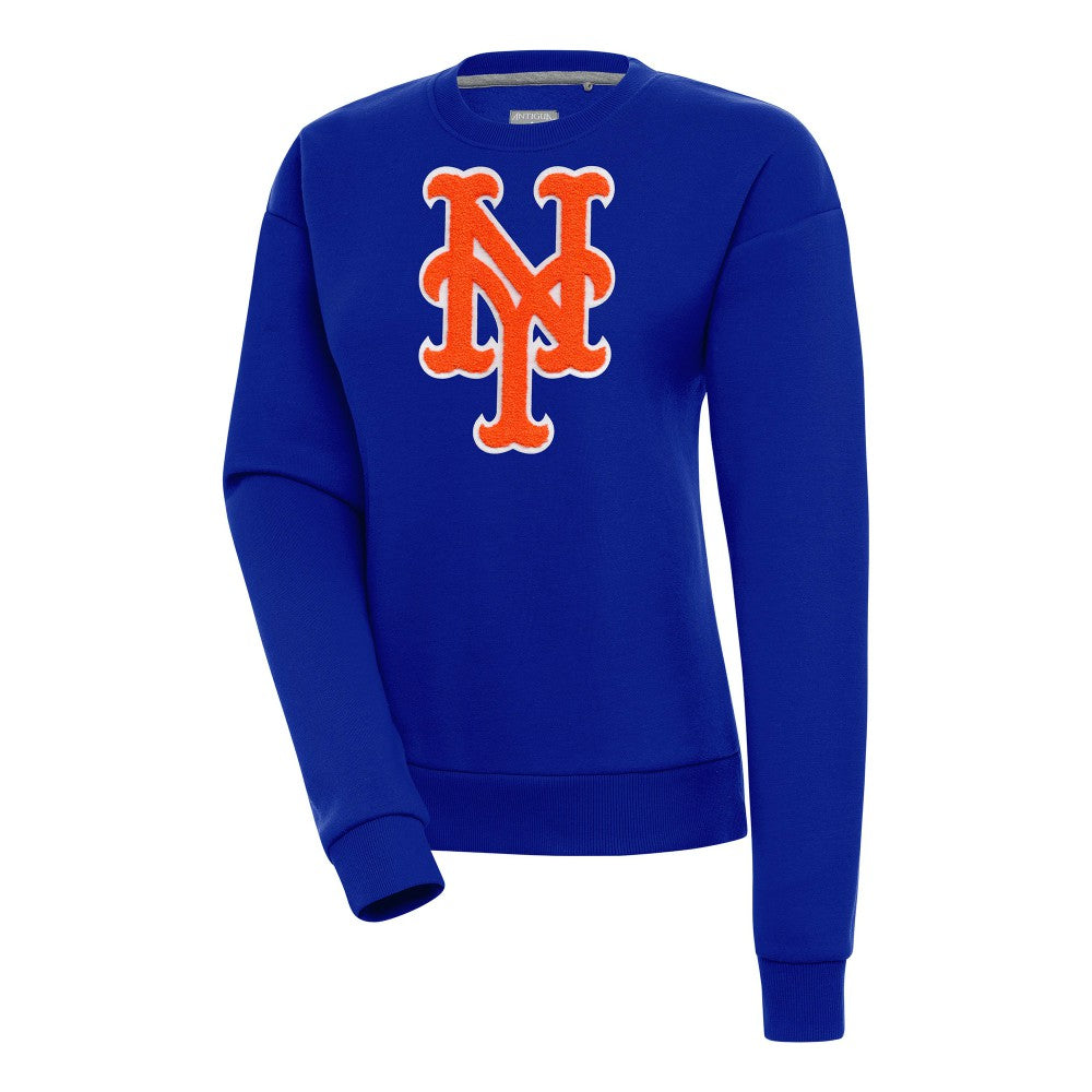 New York Mets Antigua Women's Victory Chenille Pullover Sweatshirt - Royal