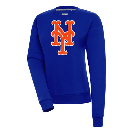 New York Mets Antigua Women's Victory Chenille Pullover Sweatshirt - Royal