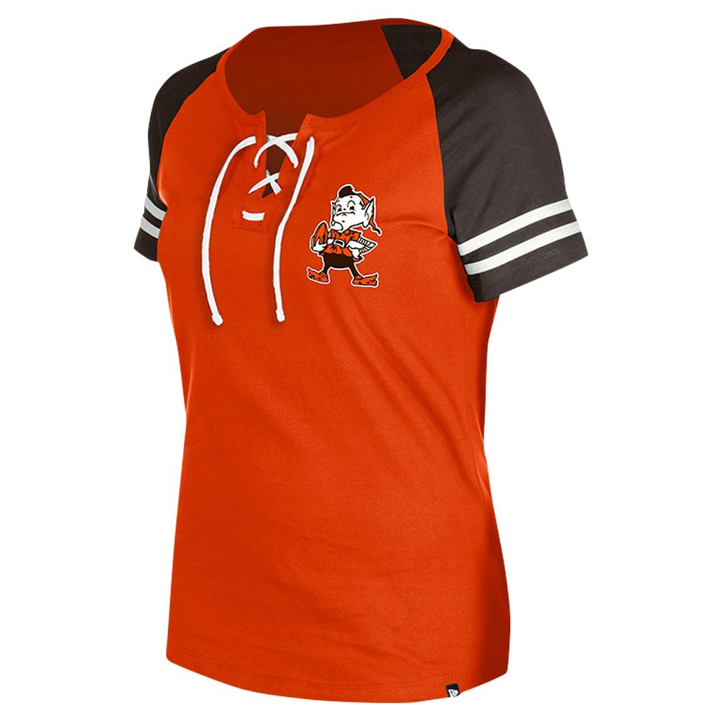 Cleveland Browns New Era Women's Throwback Lace-Up Raglan T-Shirt - Orange online
