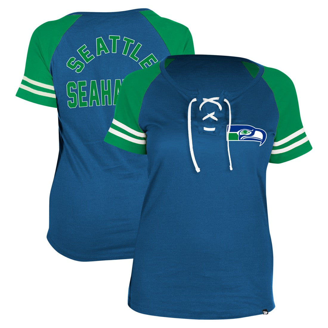 Seattle Seahawks New Era Women's Throwback Lace-Up Raglan T-Shirt - Royal outlet