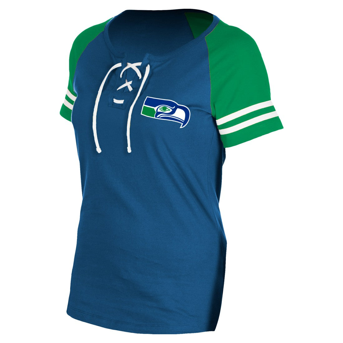 Seattle Seahawks New Era Women's Throwback Lace-Up Raglan T-Shirt - Royal outlet