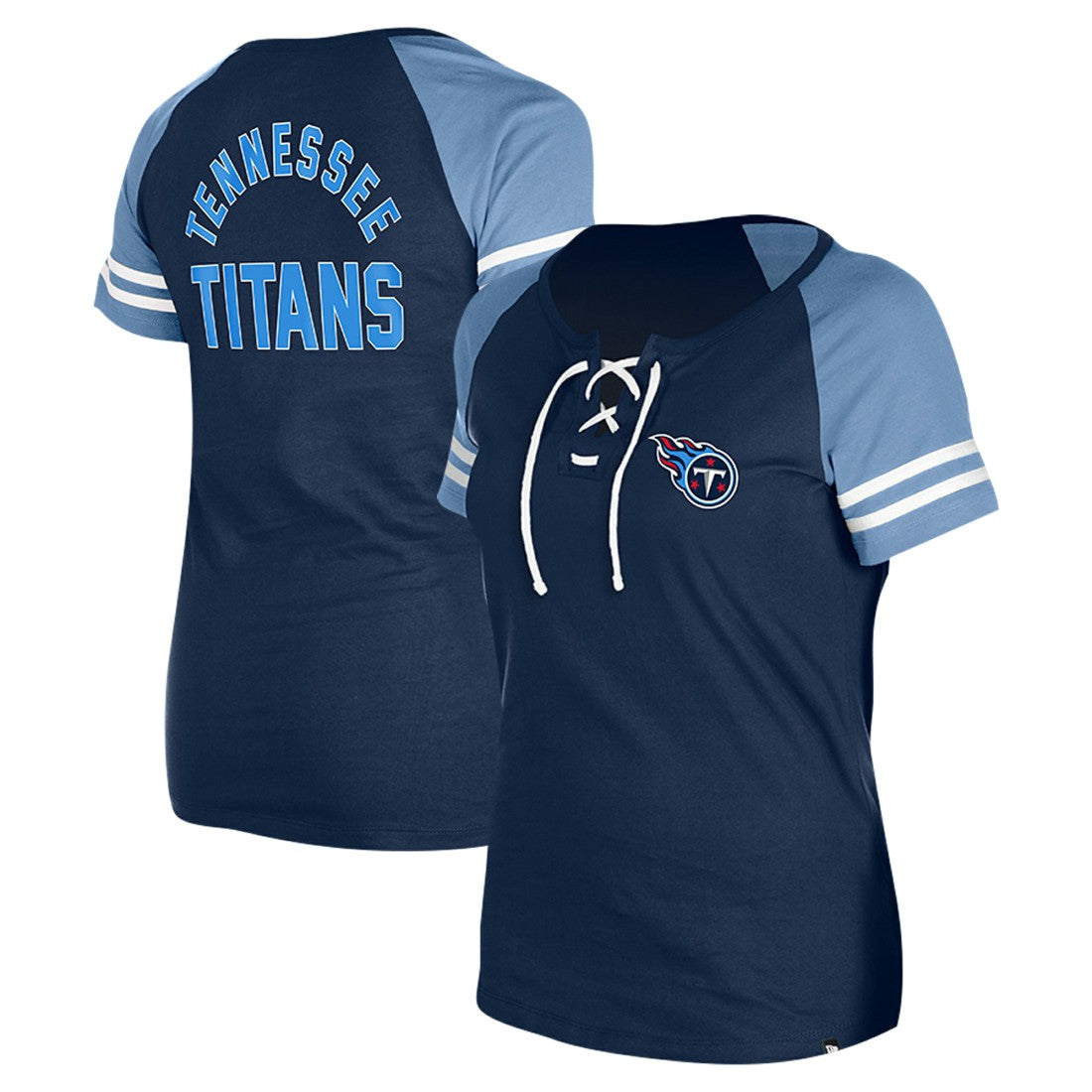 Tennessee Titans New Era Women's Lace-Up Raglan T-Shirt - Navy on sale