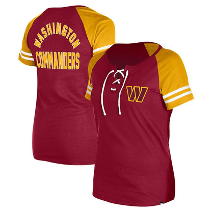 Washington Commanders New Era Women's Lace-Up Raglan T-Shirt - Burgundy for sale