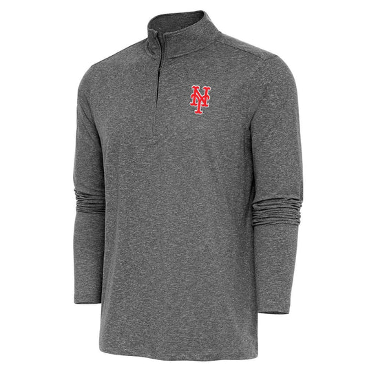 New York Mets Antigua Hunk Quarter-Zip Pullover Top - Heather Black