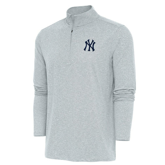 New York Yankees Antigua Hunk Quarter-Zip Pullover Top - Heather Gray