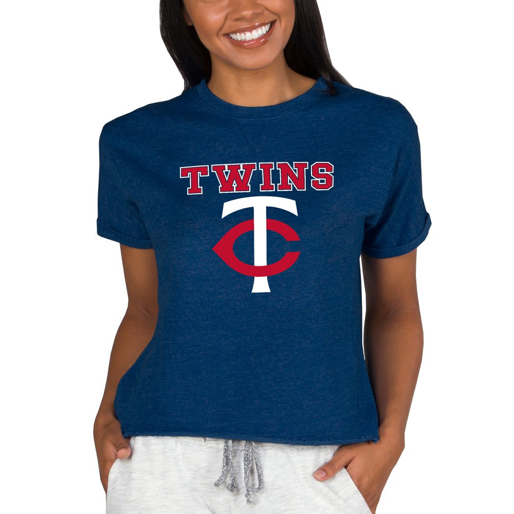 Minnesota Twins Concepts Sport Women's Tri-Blend Mainstream Terry Short Sleeve Sweatshirt Top - Navy