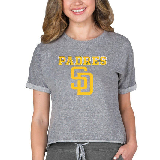 San Diego Padres Concepts Sport Women's Tri-Blend Mainstream Terry Short Sleeve Sweatshirt Top - Gray