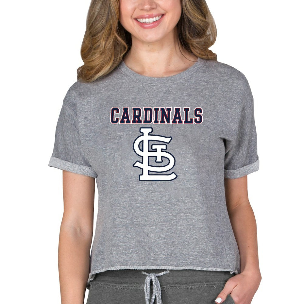 St. Louis Cardinals Concepts Sport Women's Tri-Blend Mainstream Terry Short Sleeve Sweatshirt Top - Gray