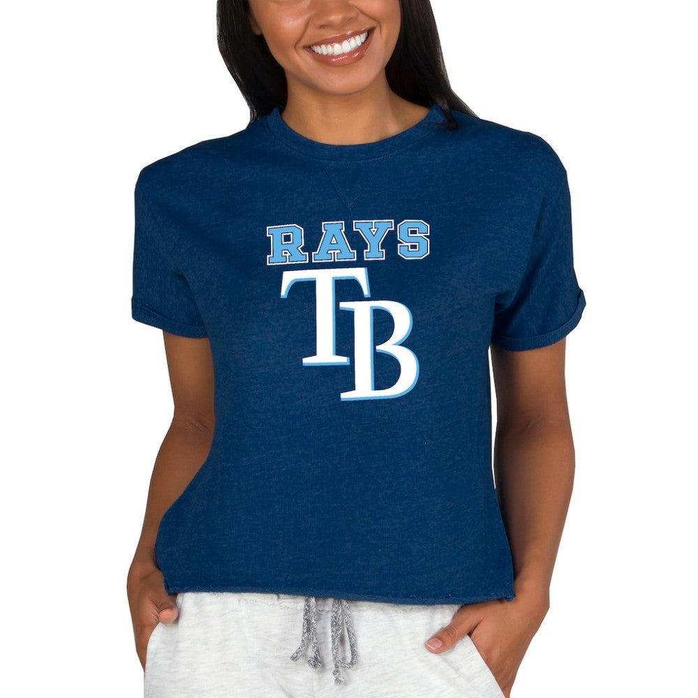 Tampa Bay Rays Concepts Sport Women's Tri-Blend Mainstream Terry Short Sleeve Sweatshirt Top - Navy