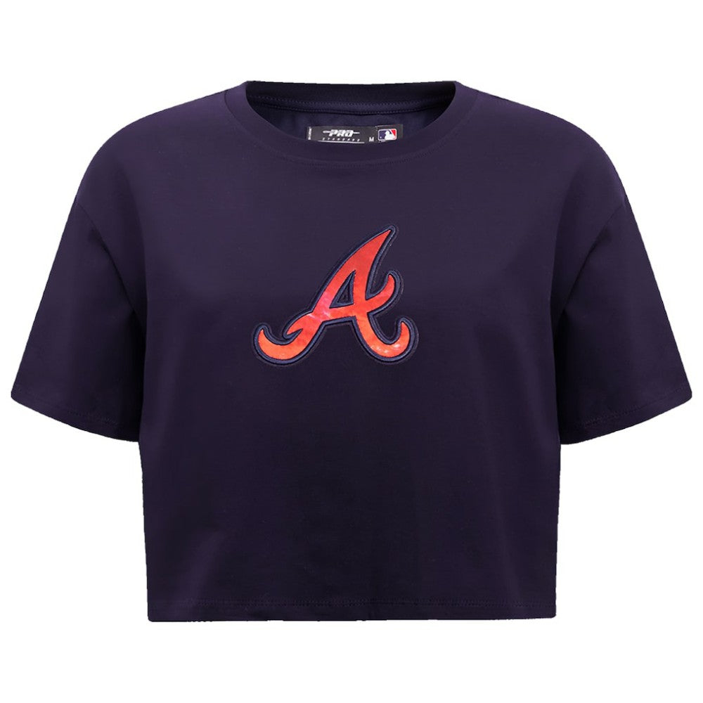 Atlanta Braves Pro Standard Women's Painted Sky Boxy Cropped T-Shirt - Navy