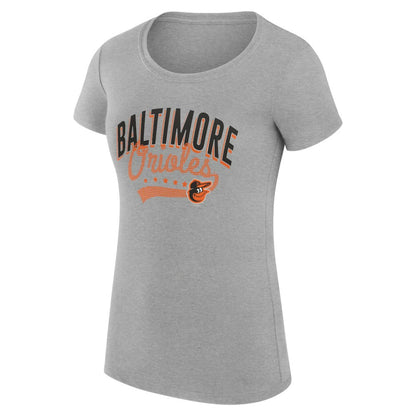Baltimore Orioles G-III 4Her by Carl Banks Women's Super-Slim Fit Lightweight Filigree Team T-Shirt - Heather Gray