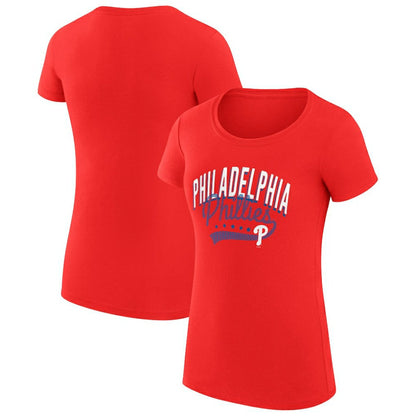 Philadelphia Phillies G-III 4Her by Carl Banks Women's Super-Slim Fit Lightweight Filigree Team T-Shirt - Red