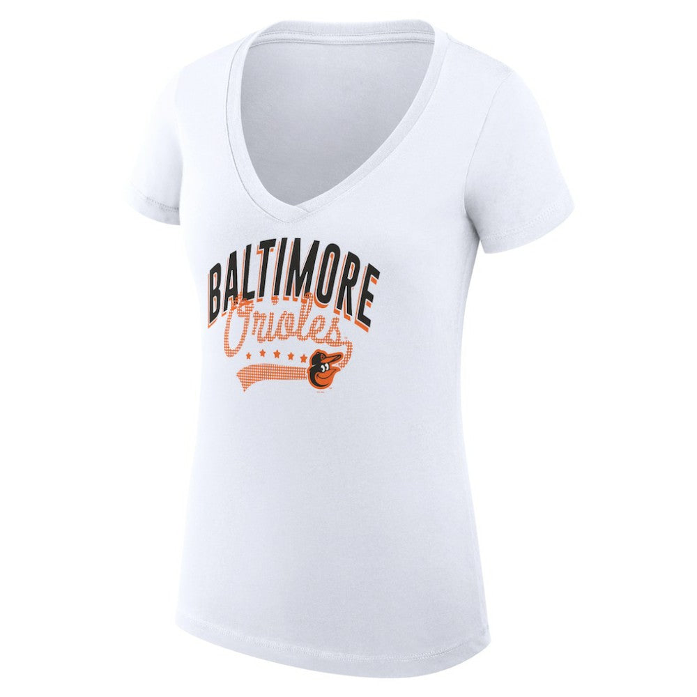 Baltimore Orioles G-III 4Her by Carl Banks Women's Super-Slim Fit Lightweight Filigree Team V-Neck T-Shirt - White