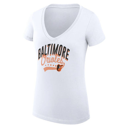 Baltimore Orioles G-III 4Her by Carl Banks Women's Super-Slim Fit Lightweight Filigree Team V-Neck T-Shirt - White