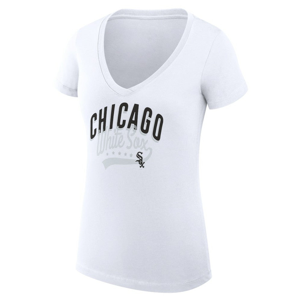 Chicago White Sox G-III 4Her by Carl Banks Women's Super-Slim Fit Lightweight Filigree Team V-Neck T-Shirt - White