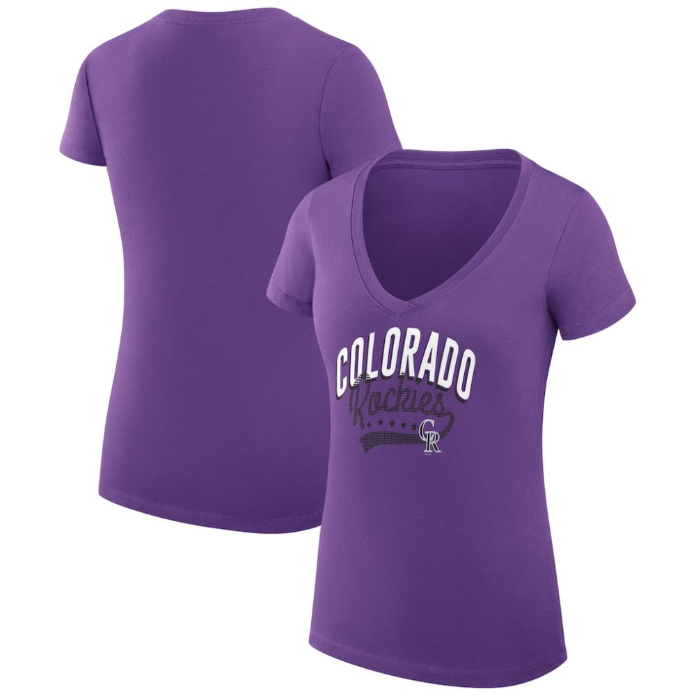 Colorado Rockies G-III 4Her by Carl Banks Women's Super-Slim Fit Lightweight Filigree Team V-Neck T-Shirt - Purple