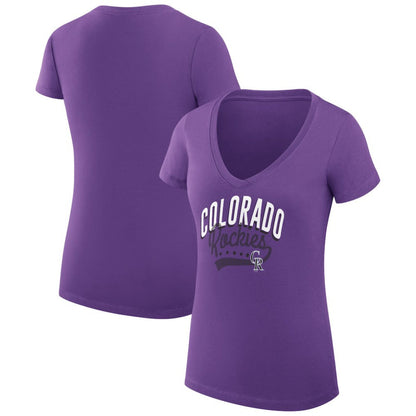 Colorado Rockies G-III 4Her by Carl Banks Women's Super-Slim Fit Lightweight Filigree Team V-Neck T-Shirt - Purple