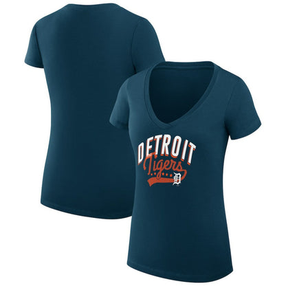 Detroit Tigers G-III 4Her by Carl Banks Women's Super-Slim Fit Lightweight Filigree Team V-Neck T-Shirt - Navy
