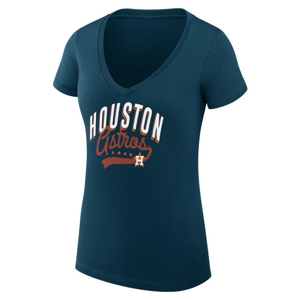 Houston Astros G-III 4Her by Carl Banks Women's Super-Slim Fit Lightweight Filigree Team V-Neck T-Shirt - Navy