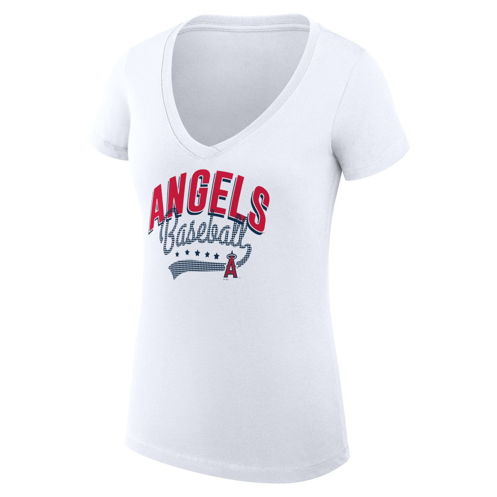 Los Angeles Angels G-III 4Her by Carl Banks Women's Super-Slim Fit Lightweight Filigree Team V-Neck T-Shirt - White