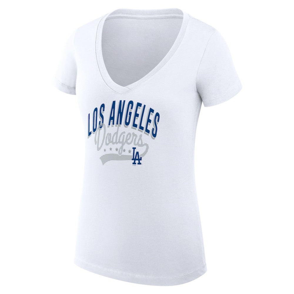 Los Angeles Dodgers G-III 4Her by Carl Banks Women's Super-Slim Fit Lightweight Filigree Team V-Neck T-Shirt - White