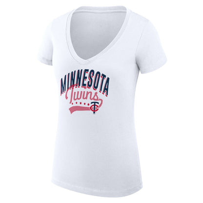 Minnesota Twins G-III 4Her by Carl Banks Women's Super-Slim Fit Lightweight Filigree Team V-Neck T-Shirt - White