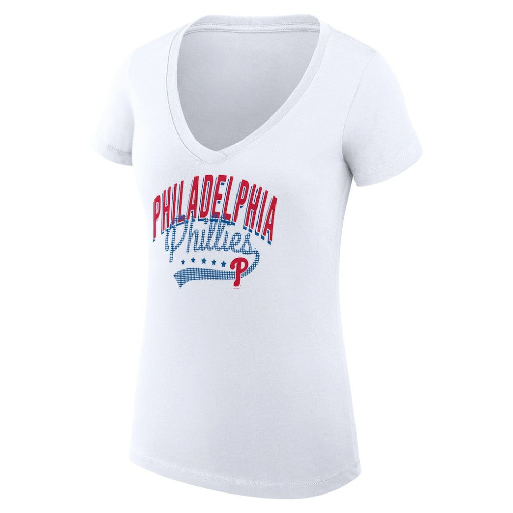 Philadelphia Phillies G-III 4Her by Carl Banks Women's Super-Slim Fit Lightweight Filigree Team V-Neck T-Shirt - White