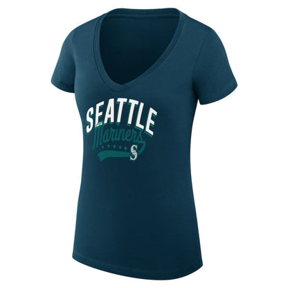 Seattle Mariners G-III 4Her by Carl Banks Women's Super-Slim Fit Lightweight Filigree Team V-Neck T-Shirt - Navy