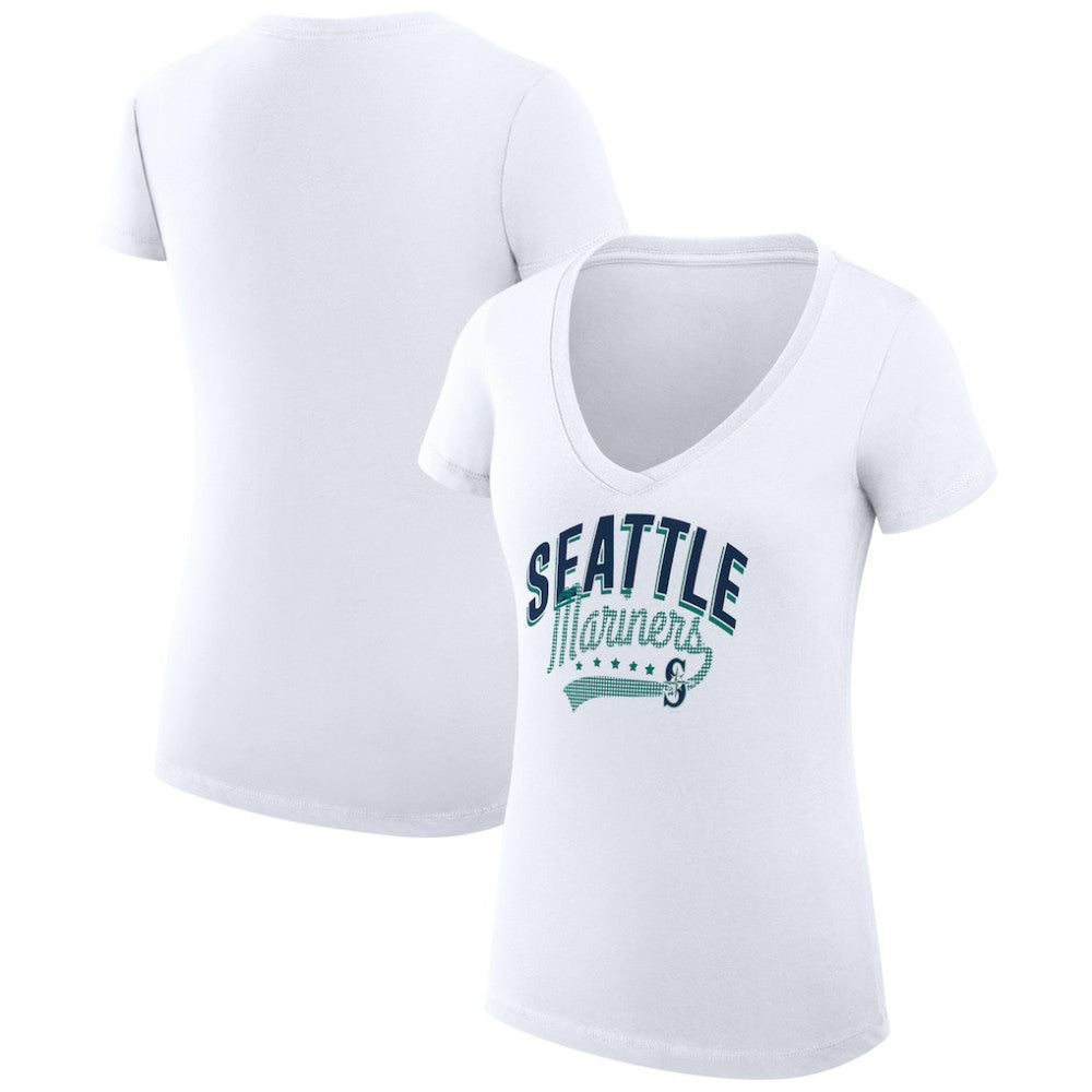 Seattle Mariners G-III 4Her by Carl Banks Women's Super-Slim Fit Lightweight Filigree Team V-Neck T-Shirt - White
