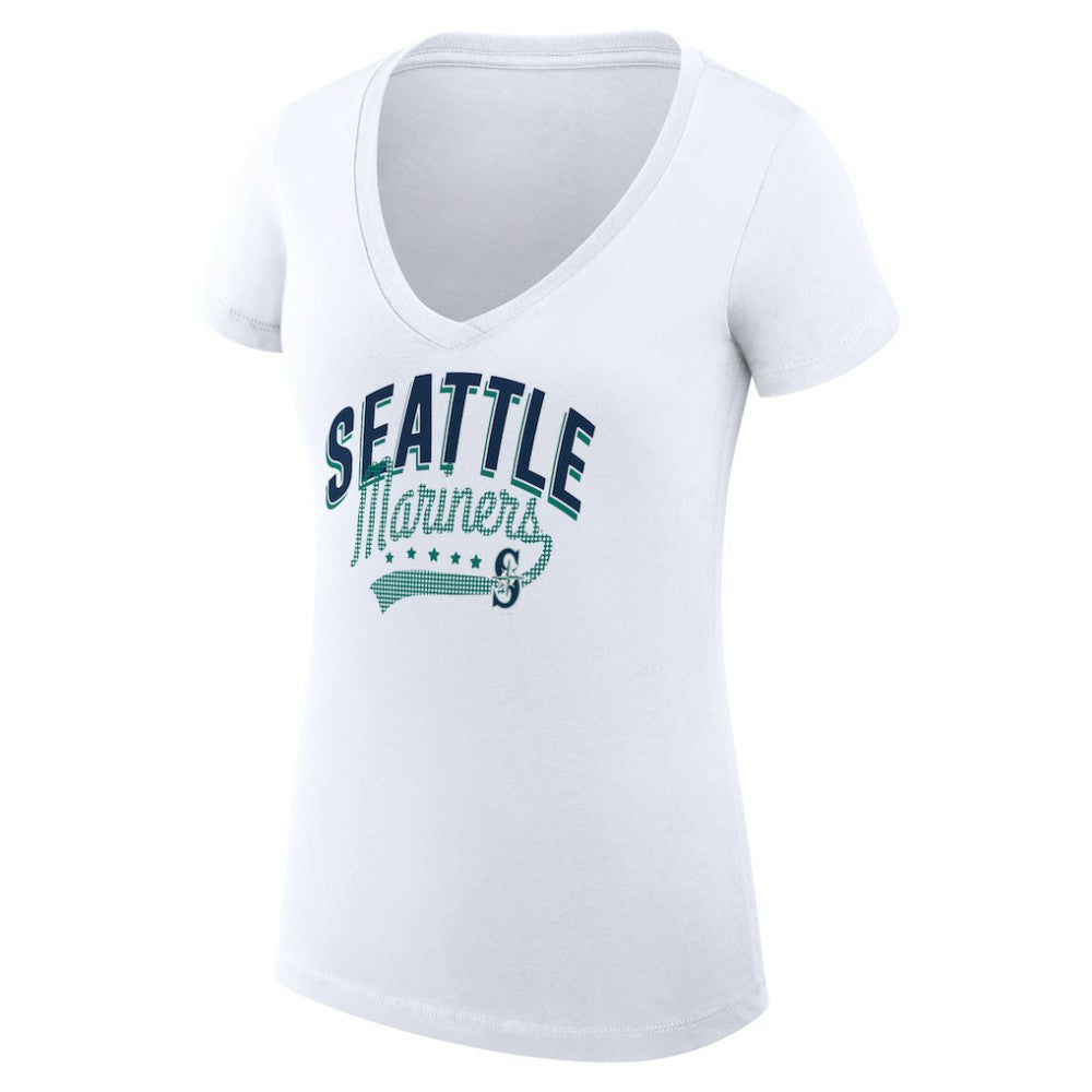 Seattle Mariners G-III 4Her by Carl Banks Women's Super-Slim Fit Lightweight Filigree Team V-Neck T-Shirt - White