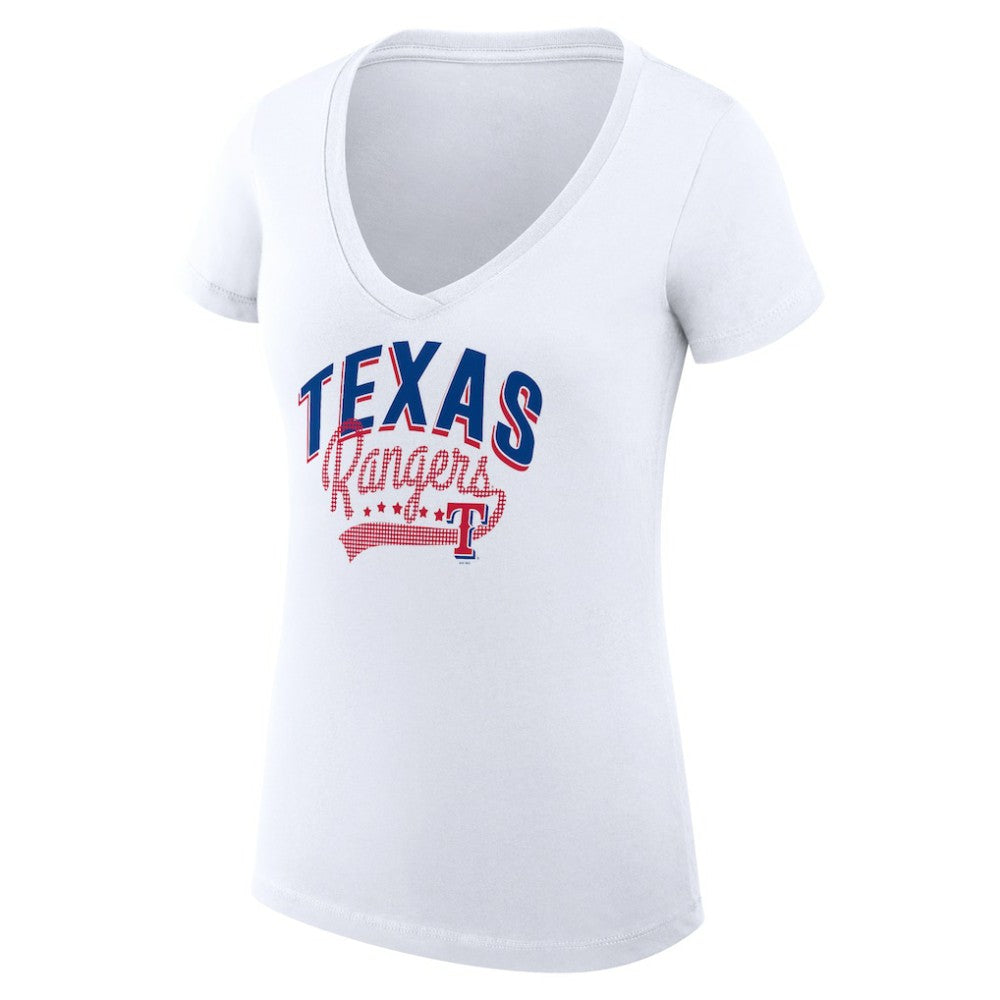Texas Rangers G-III 4Her by Carl Banks Women's Super-Slim Fit Lightweight Filigree Team V-Neck T-Shirt - White