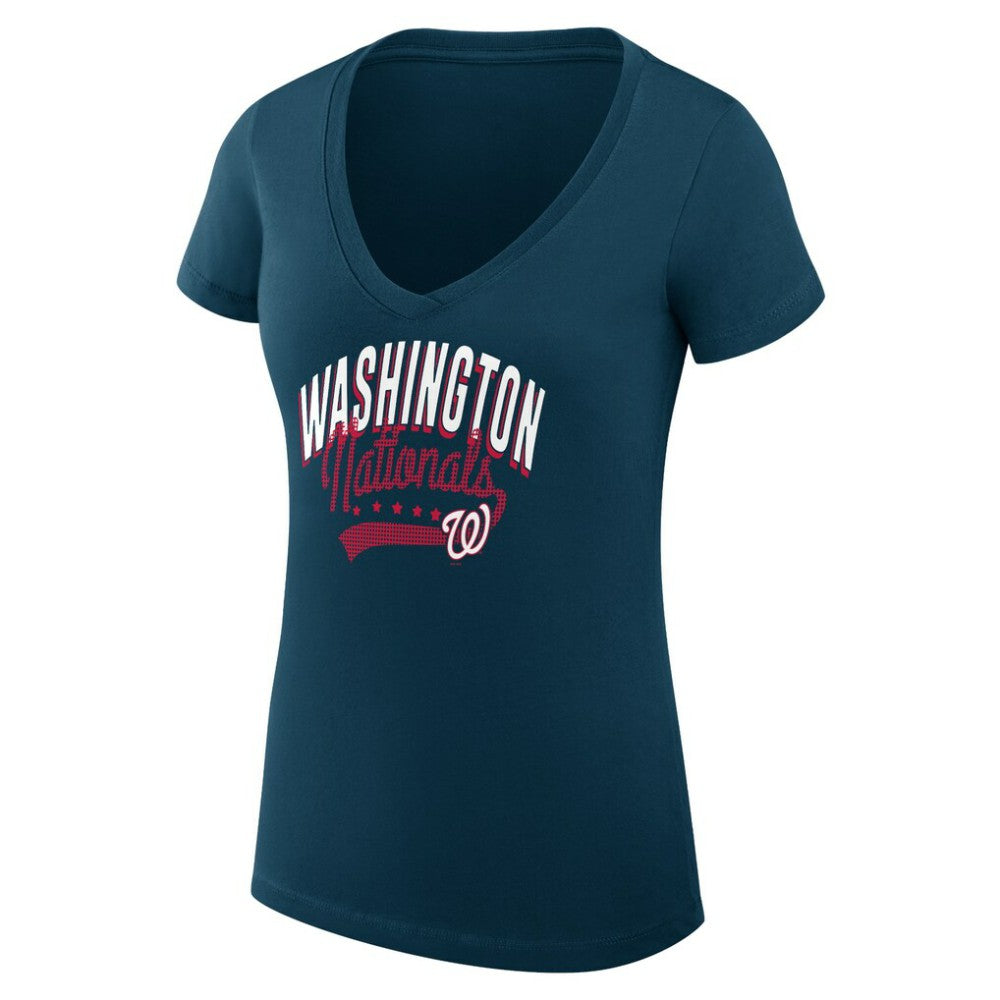 Washington Nationals G-III 4Her by Carl Banks Women's Super-Slim Fit Lightweight Filigree Team V-Neck T-Shirt - Navy