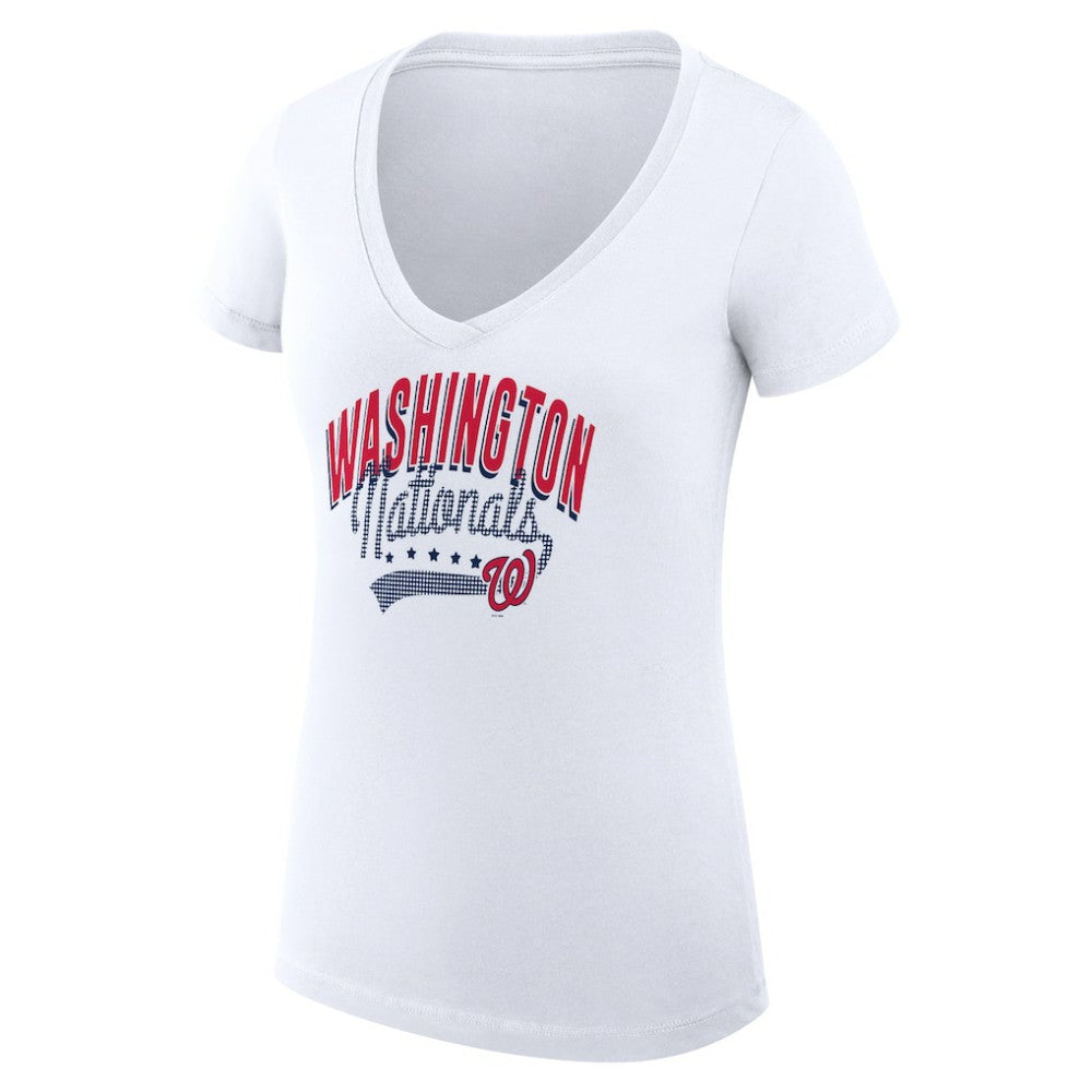 Washington Nationals G-III 4Her by Carl Banks Women's Super-Slim Fit Lightweight Filigree Team V-Neck T-Shirt - White