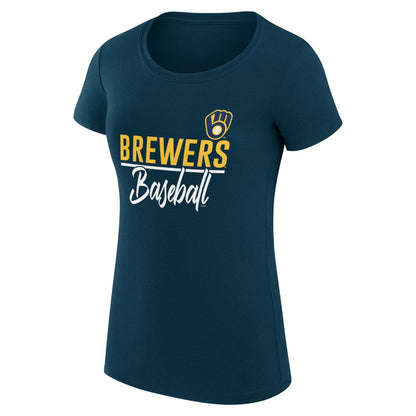 Milwaukee Brewers G-III 4Her by Carl Banks Women's Super-Slim Fit Lightweight Team Graphic T-Shirt - Navy