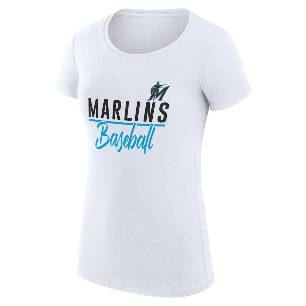 Miami Marlins G-III 4Her by Carl Banks Women's Super-Slim Fit Lightweight Team Graphic T-Shirt - White