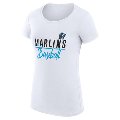 Miami Marlins G-III 4Her by Carl Banks Women's Super-Slim Fit Lightweight Team Graphic T-Shirt - White