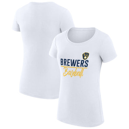 Milwaukee Brewers G-III 4Her by Carl Banks Women's Super-Slim Fit Lightweight Team Graphic T-Shirt - White