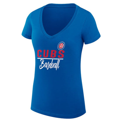 Chicago Cubs G-III 4Her by Carl Banks Women's Super-Slim Fit Lightweight Team Graphic V-Neck T-Shirt - Royal