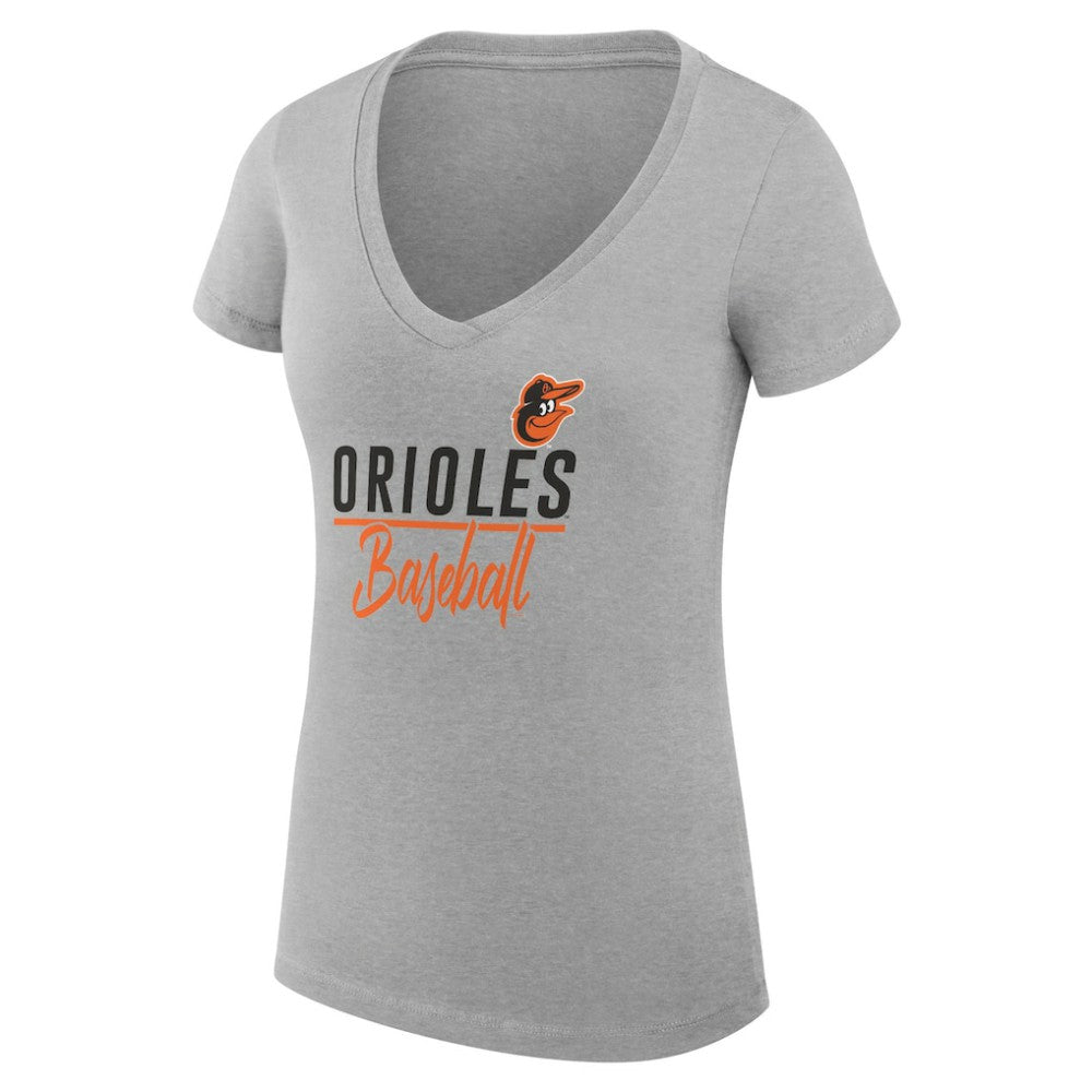 Baltimore Orioles G-III 4Her by Carl Banks Women's Super-Slim Fit Lightweight Team Graphic V-Neck T-Shirt - Heather Gray