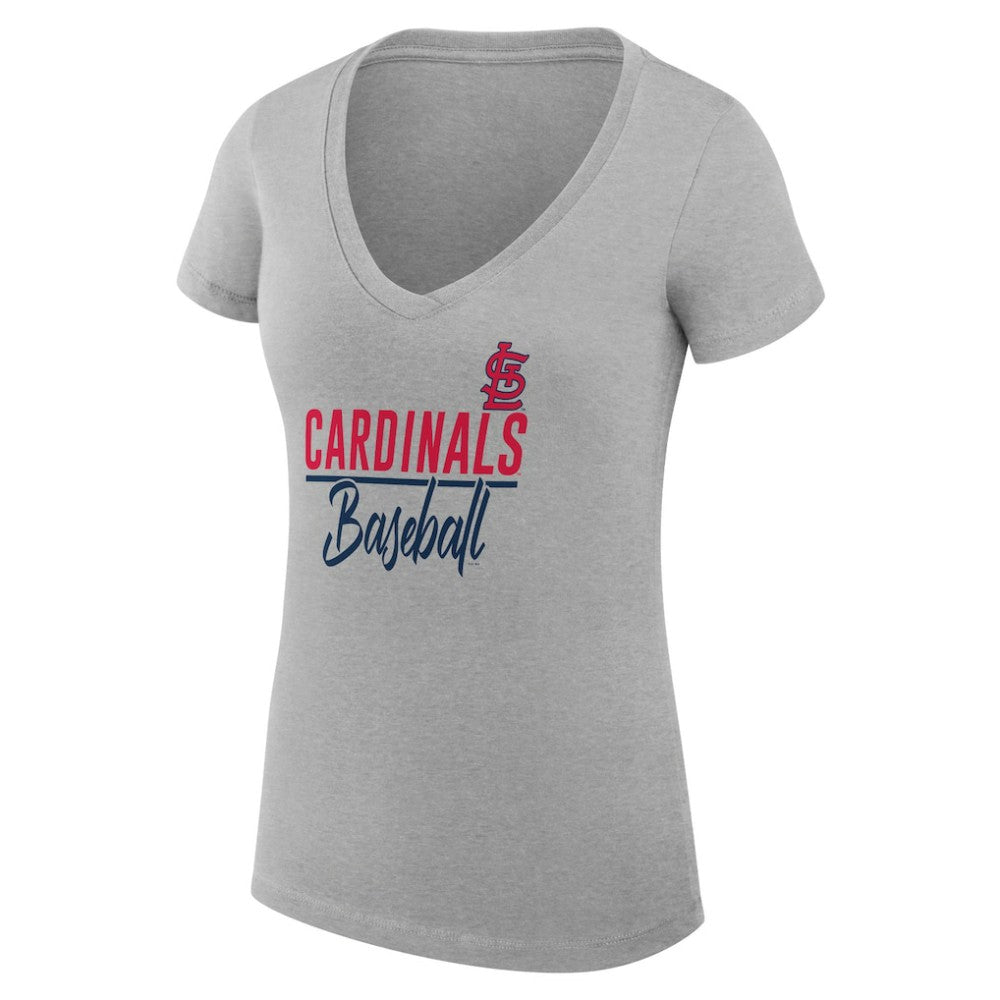 St. Louis Cardinals G-III 4Her by Carl Banks Women's Super-Slim Fit Lightweight Team Graphic V-Neck T-Shirt - Heather Gray