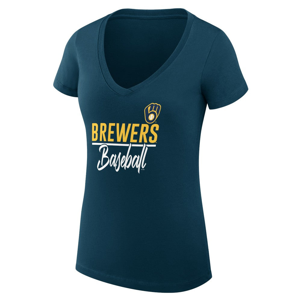 Milwaukee Brewers G-III 4Her by Carl Banks Women's Super-Slim Fit Lightweight Team Graphic V-Neck T-Shirt - Navy