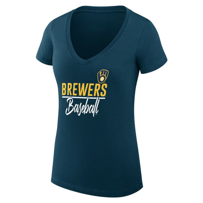 Milwaukee Brewers G-III 4Her by Carl Banks Women's Super-Slim Fit Lightweight Team Graphic V-Neck T-Shirt - Navy