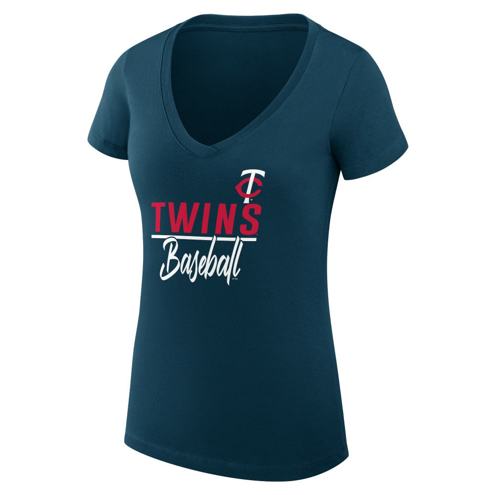 Minnesota Twins G-III 4Her by Carl Banks Women's Super-Slim Fit Lightweight Team Graphic V-Neck T-Shirt - Navy