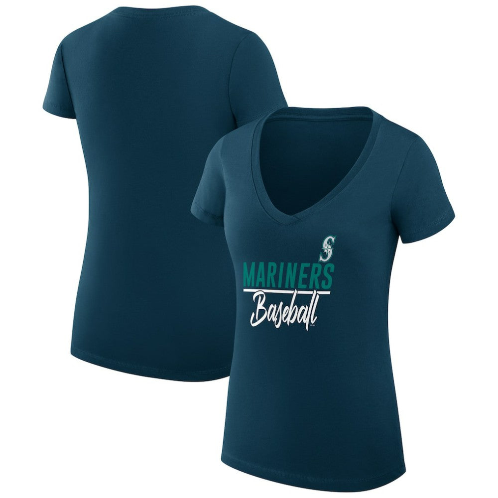 Seattle Mariners G-III 4Her by Carl Banks Women's Super-Slim Fit Lightweight Team Graphic V-Neck T-Shirt - Navy
