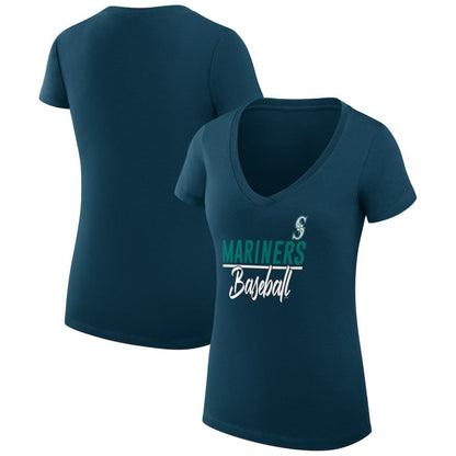 Seattle Mariners G-III 4Her by Carl Banks Women's Super-Slim Fit Lightweight Team Graphic V-Neck T-Shirt - Navy