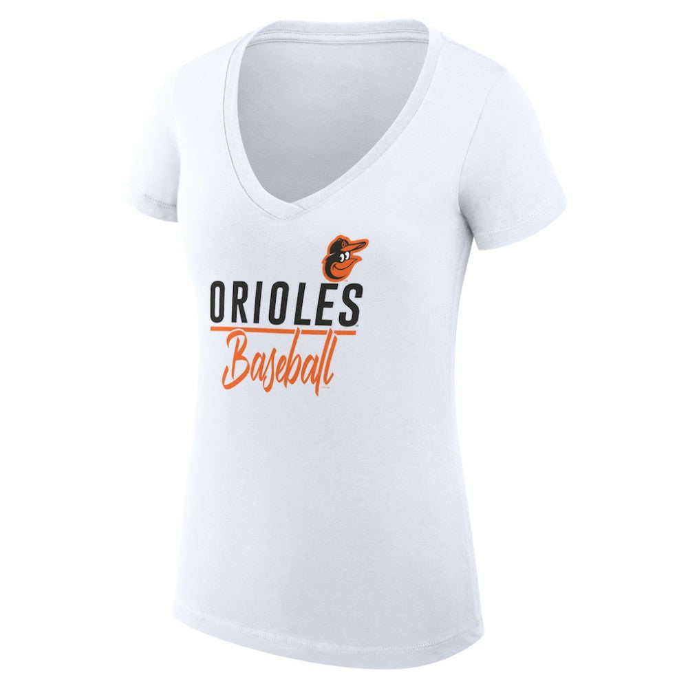Baltimore Orioles G-III 4Her by Carl Banks Women's Super-Slim Fit Lightweight Team Graphic V-Neck T-Shirt - White