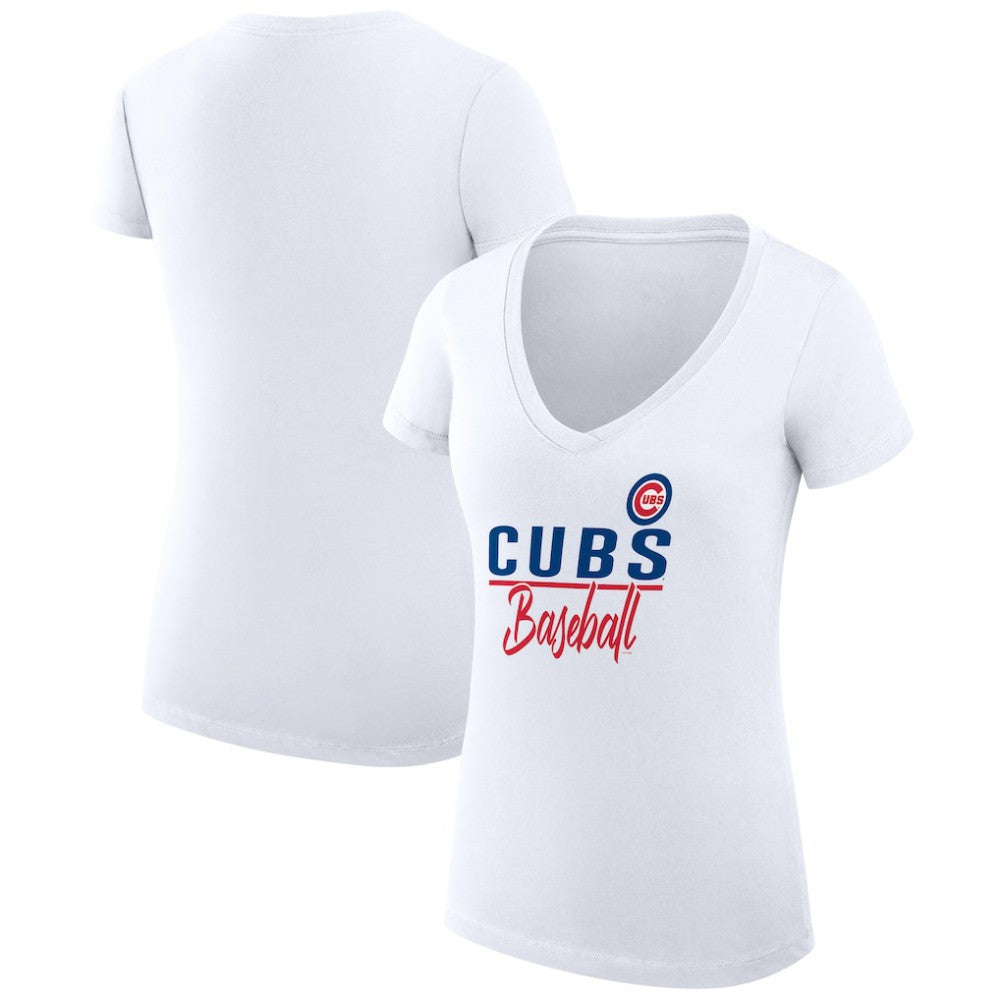 Chicago Cubs G-III 4Her by Carl Banks Women's Super-Slim Fit Lightweight Team Graphic V-Neck T-Shirt - White