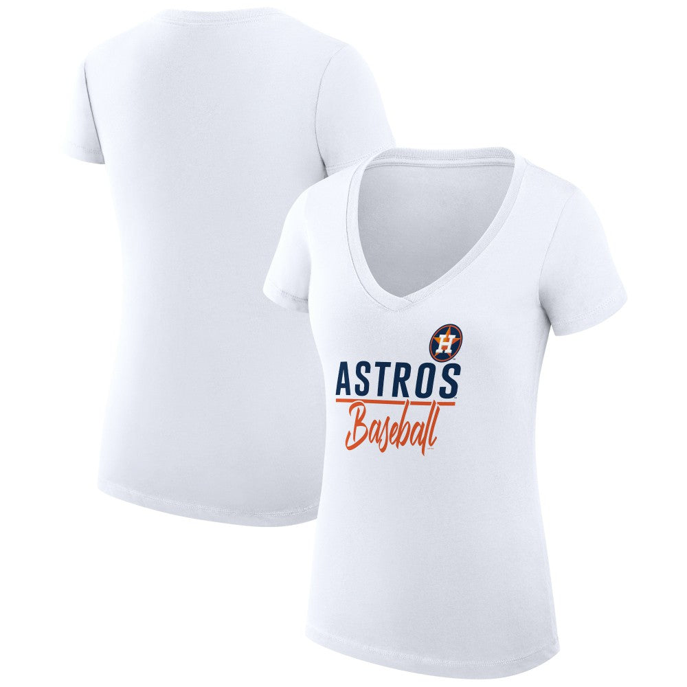 Houston Astros G-III 4Her by Carl Banks Women's Super-Slim Fit Lightweight Team Graphic V-Neck T-Shirt - White