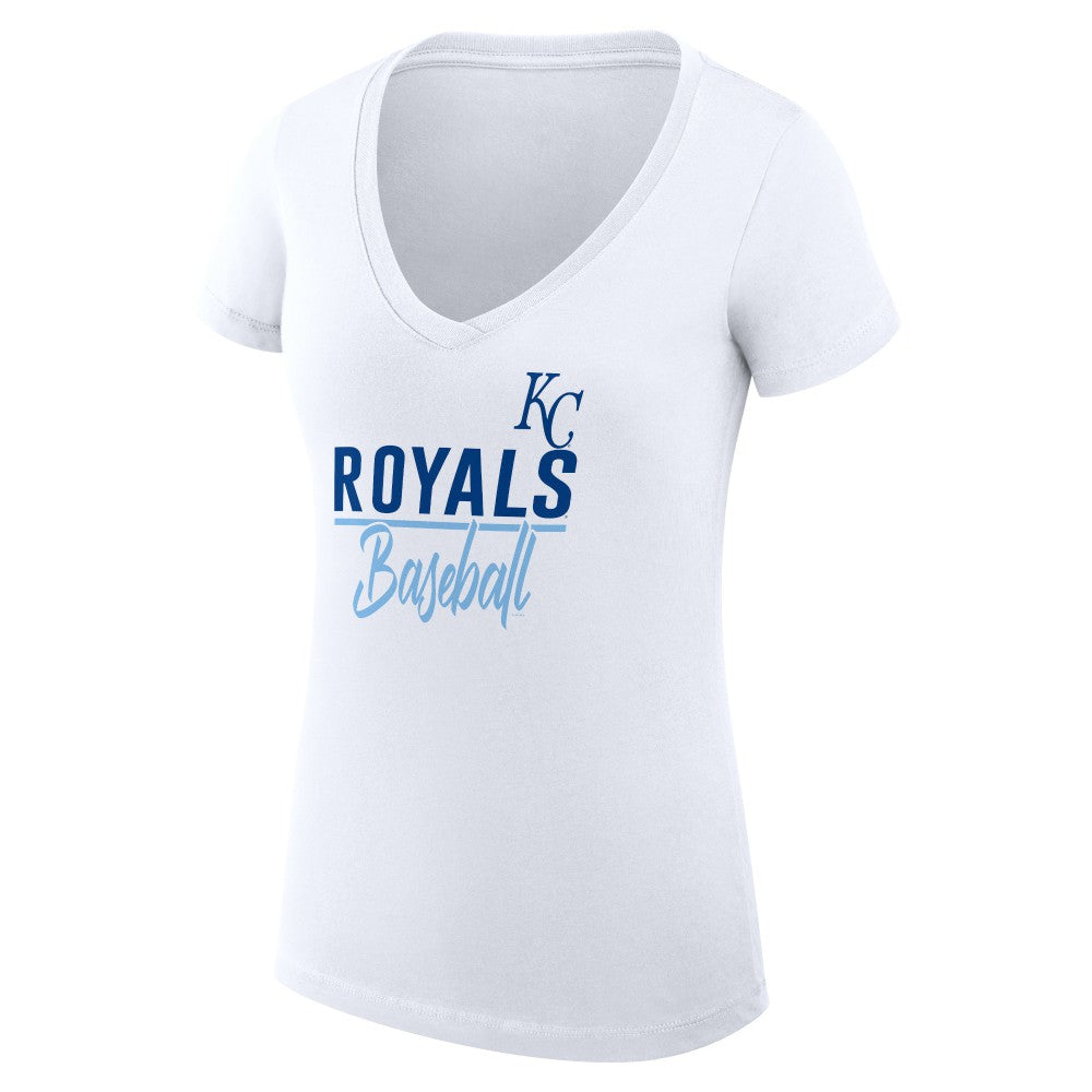Kansas City Royals G-III 4Her by Carl Banks Women's Super-Slim Fit Lightweight Team Graphic V-Neck T-Shirt - White